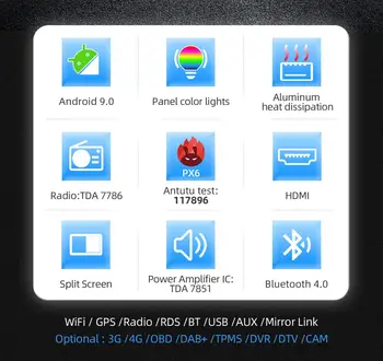 Bosion DSP PX6 4G + 64G 8 cm 1 DIN univerzalni Android 10 auto radio GPS-radio player stereo Auto Head unit WIFI USB BT SWC