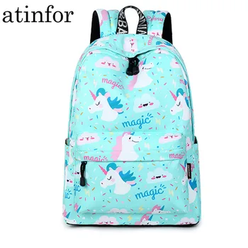 Jednorog ispis ruksak žene vodootporan Kawai Plava knjiga torbe laptop torba školska torba za djevojaka Mochila