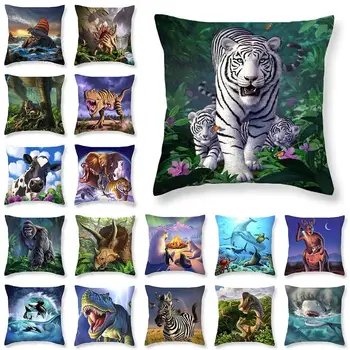 Fantasy biljni i životinjski svijet medo kvadratnom kauč na jastučnicu zagrljaju jastučnicu 45x45 cm djeca crtani stil kuće ukrasne