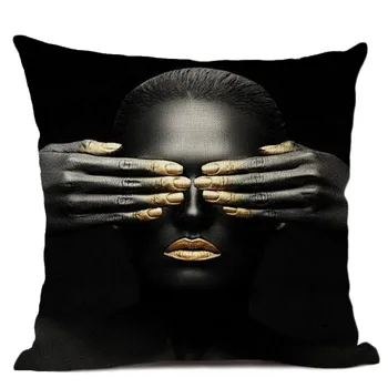 Crna pamučna posteljina, jastuk Afrika stil ispisa jastučnicu rublje učinjeno jastučnicu crna pozadina sjedalo